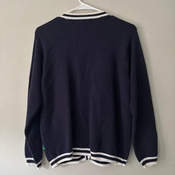 Vintage Cottagecore Floral Embroidered Navy blue Grannycore cardigan Medium Larg - Picture 6 of 8